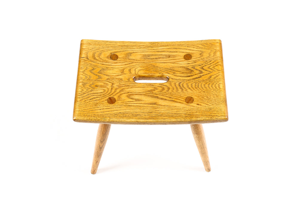 #2197 — Danish Modern Mid Century Vintage White Oak Milking Stool — British Oak