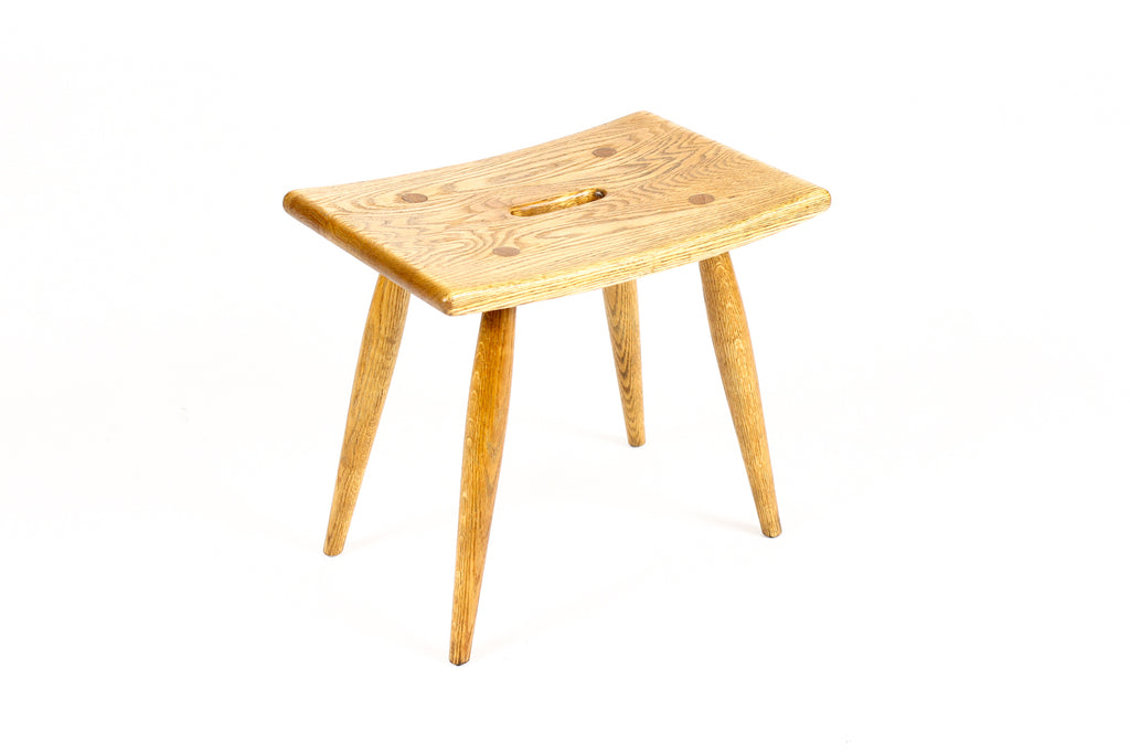 #2197 — Danish Modern Mid Century Vintage White Oak Milking Stool — British Oak