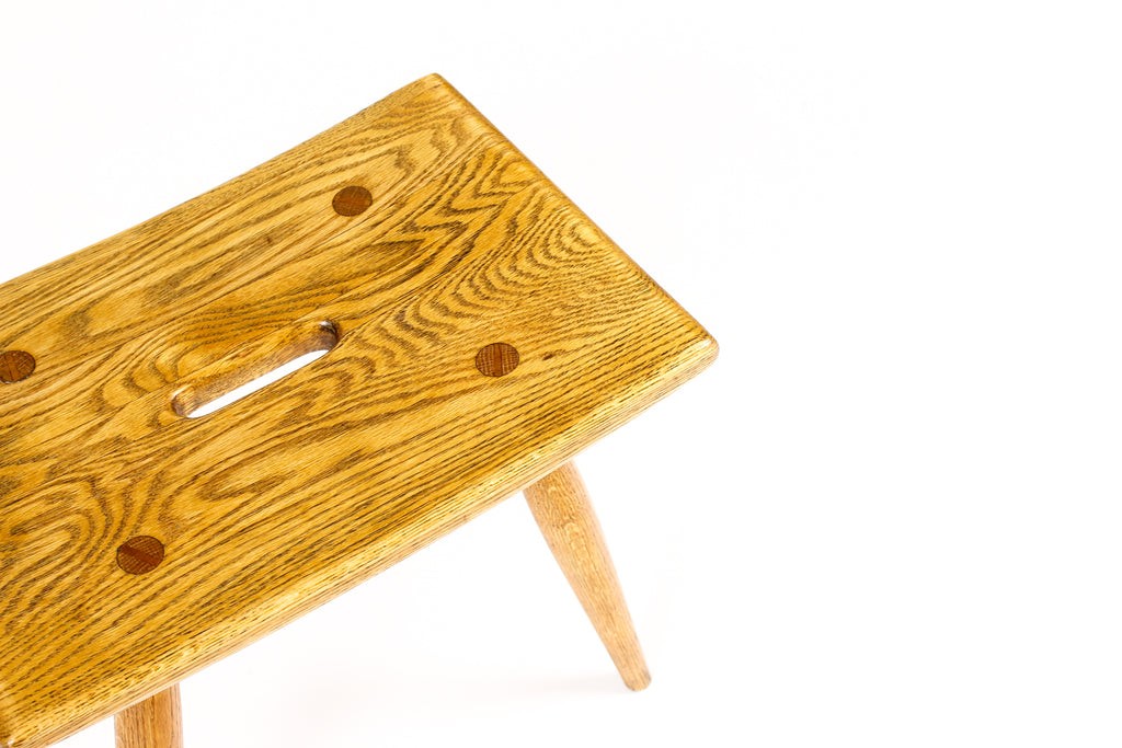 #2197 — Danish Modern Mid Century Vintage White Oak Milking Stool — British Oak