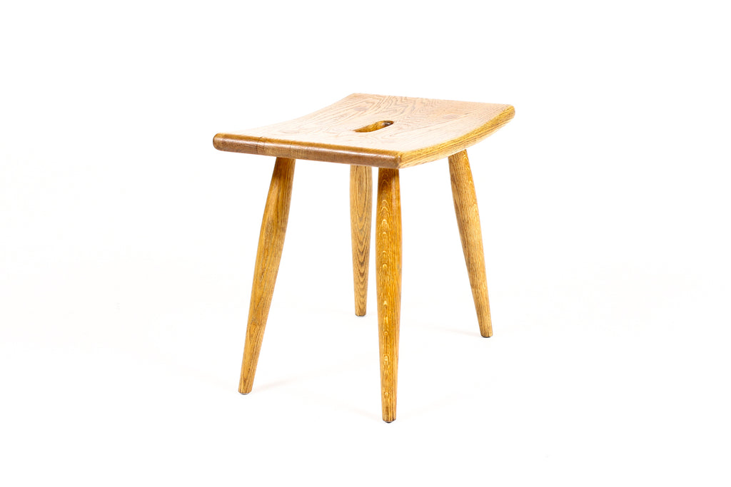 #2197 — Danish Modern Mid Century Vintage White Oak Milking Stool — British Oak