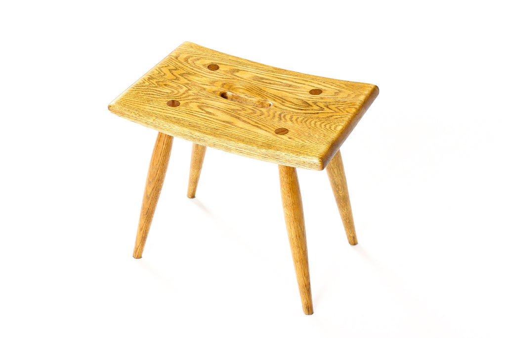 #2197 — Danish Modern Mid Century Vintage White Oak Milking Stool — British Oak