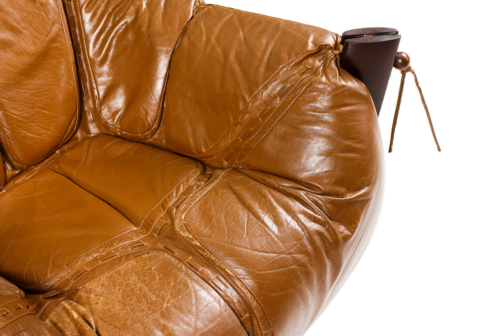 #2155 — Mid Century Brazilian Modernist Lounge Chair — Percival Lafer — Model MP-211 — Brown Leather + Rosewood