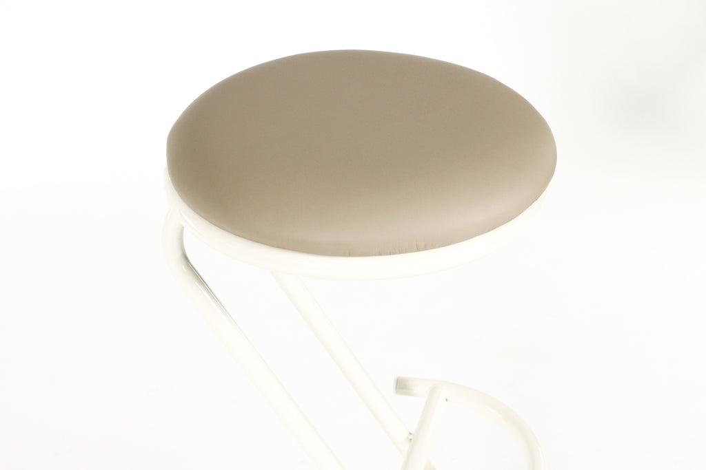 #2149 —Mid Century Vintage Modernist French Barstools — Louis Sognot — Tan Leather — Set of 3