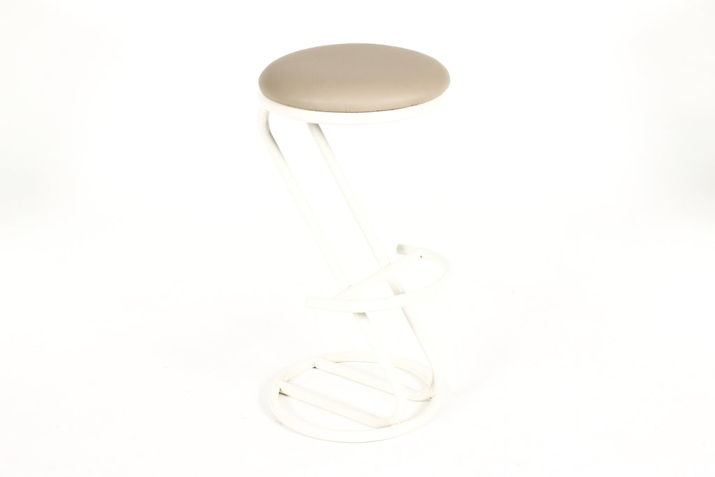 #2149 —Mid Century Vintage Modernist French Barstools — Louis Sognot — Tan Leather — Set of 3