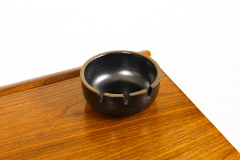 #2111 — Vintage Mid Century Heath Ceramics Ashtray / Bowl — 3 Notch — Gunmetal Gray Metallic Glaze