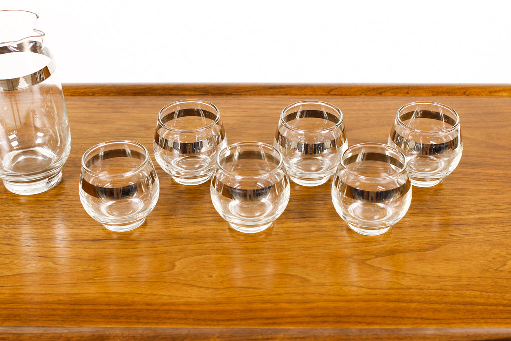 #2108 — Vintage Mid Century Aperitif / Cocktail Glasses + Decanter Set — Dorothy Thorpe Roly Poly — Set of 6
