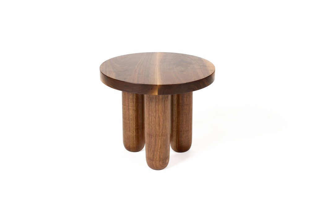#1982 — Custom Solid Walnut Round Tripod Morel Side Table  — 20” Diameter — Short