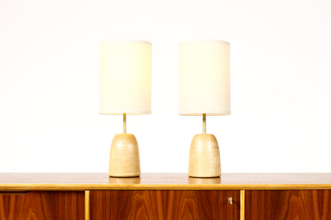 #1941 - Studio Craft Birch Conical Table Lamps — Lathe Turned with Brass Detailing — Pair — TL-10