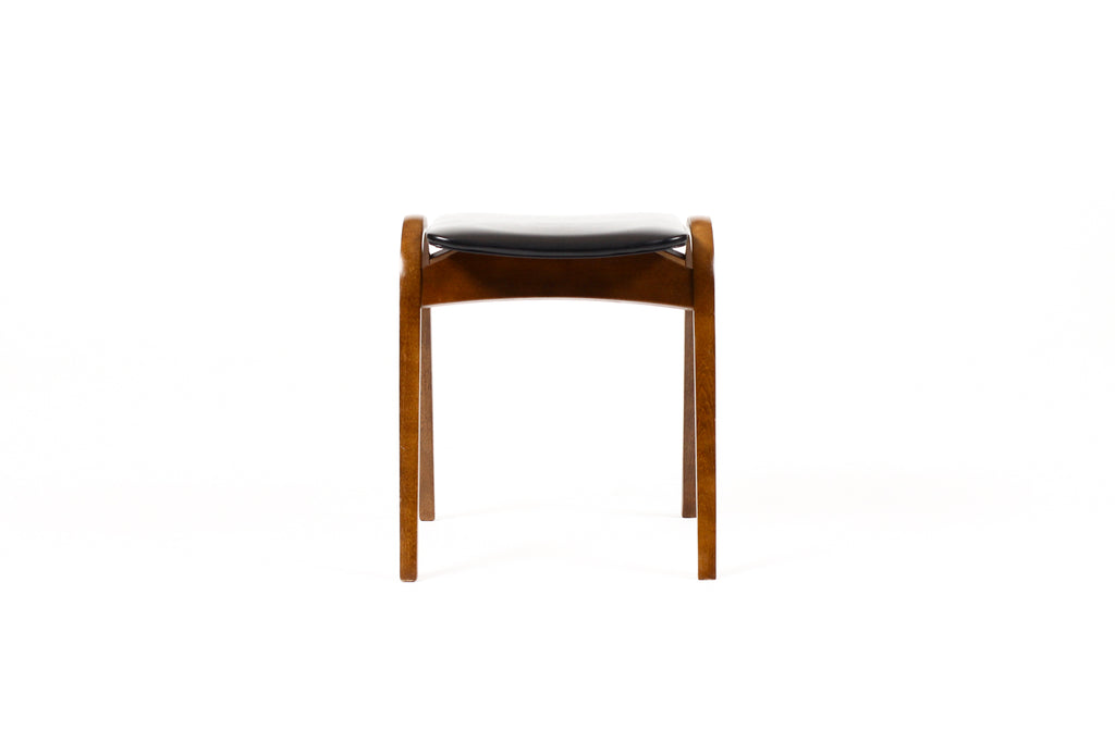 #2078 — Mid Century Vintage Stacking Bentwood Stool — Isamu Kenmochi for Akita Mokko — Black vinyl