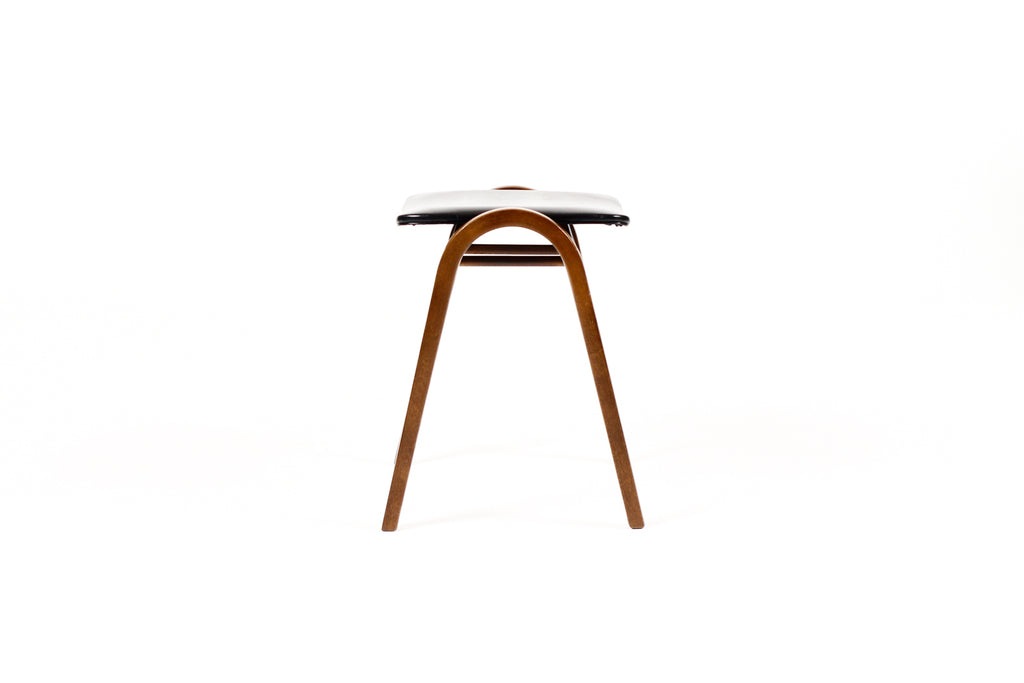 #2078 — Mid Century Vintage Stacking Bentwood Stool — Isamu Kenmochi for Akita Mokko — Black vinyl
