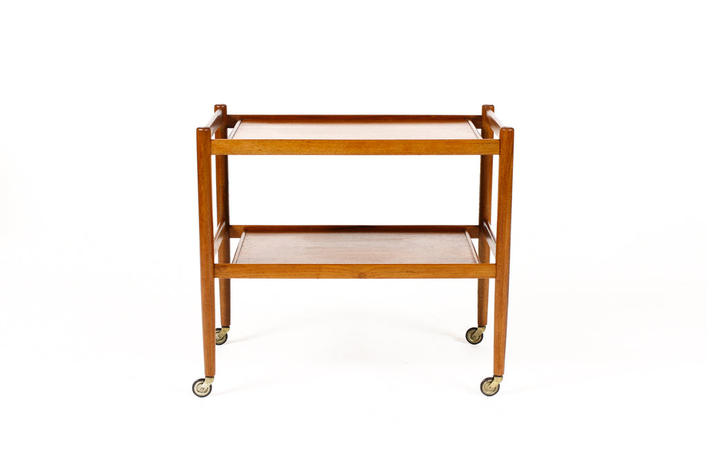 #2042 — Danish Modern / Mid Century Teak Bar Cart / Rolling Tea Service — Low shelf