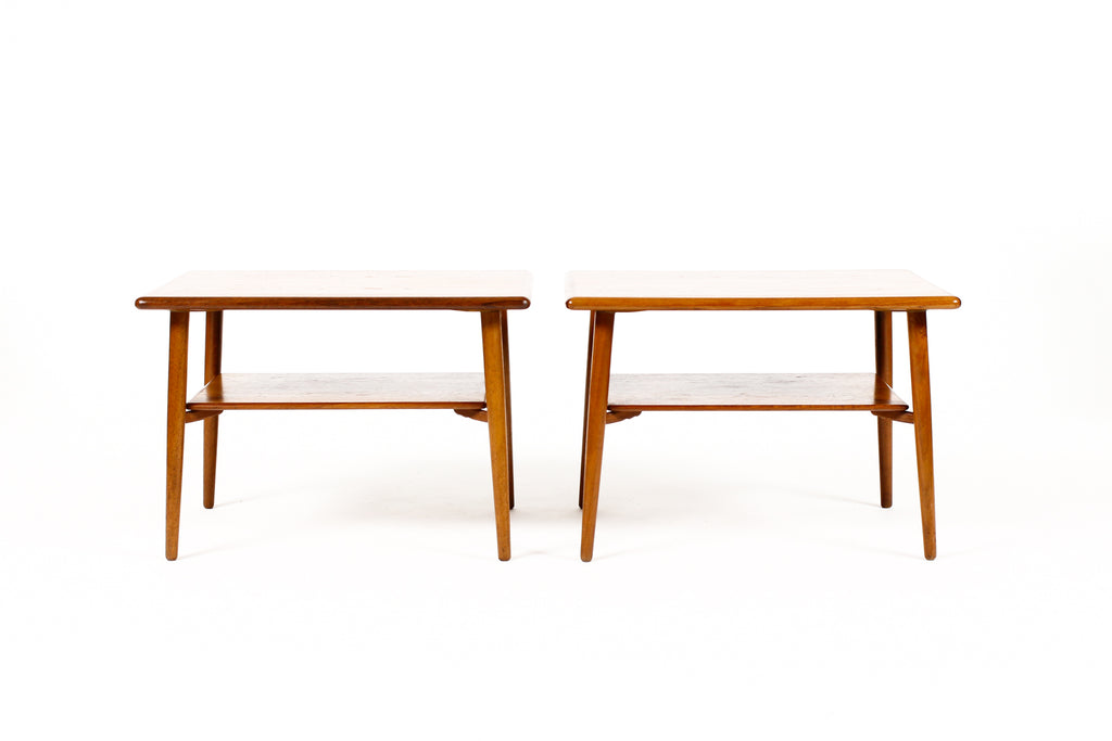 #2064 — Danish Modern Mid Century Side / End Teak Tables —Svend Madsen — Storage Shelf —  Pair