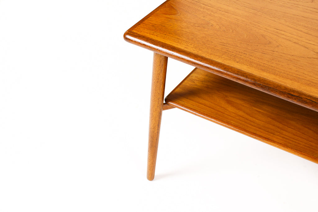 #2064 — Danish Modern Mid Century Side / End Teak Tables —Svend Madsen — Storage Shelf —  Pair