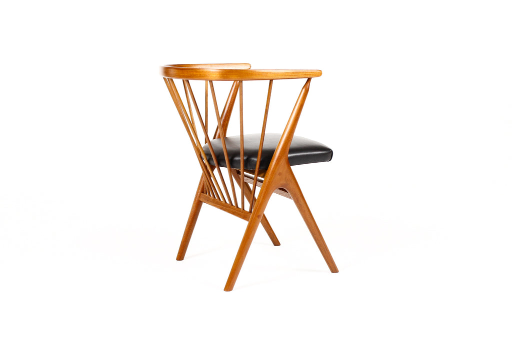 #2089 — Danish Modern / Mid Century Teak No. 8 Captain’s Dining Chair — Helge Sibast — Black Leather