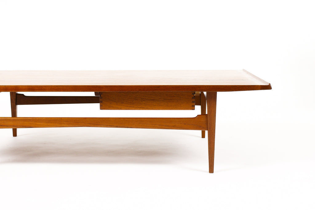 #2051 — Danish Modern / Mid Century Rectangular Large Teak Coffee Table — Moreddi — Single Drawer