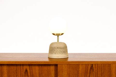 #2038 - Ceramic Stoneware Studio Pottery Table Lamp — Globe shade — Small Delta Pattern — Raw Clay — L37