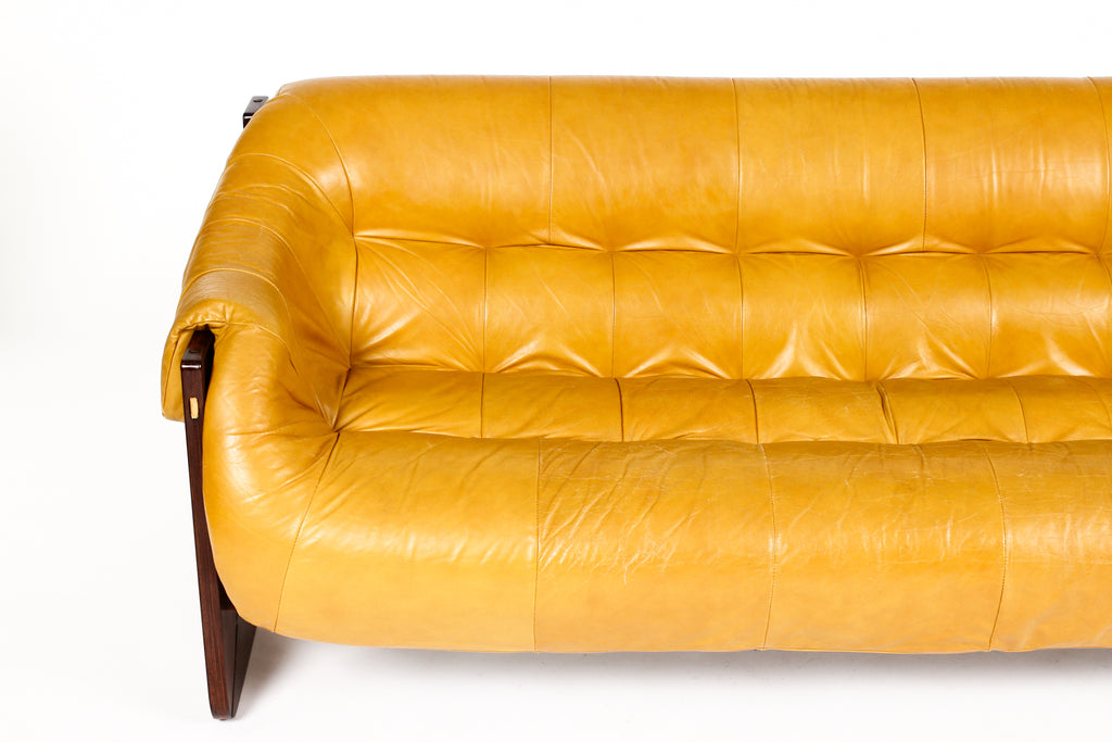 #2098 – Mid Century Brazilian Modernist Sofa – Percival Lafer MP-97 – Rosewood + Butterscotch Leather