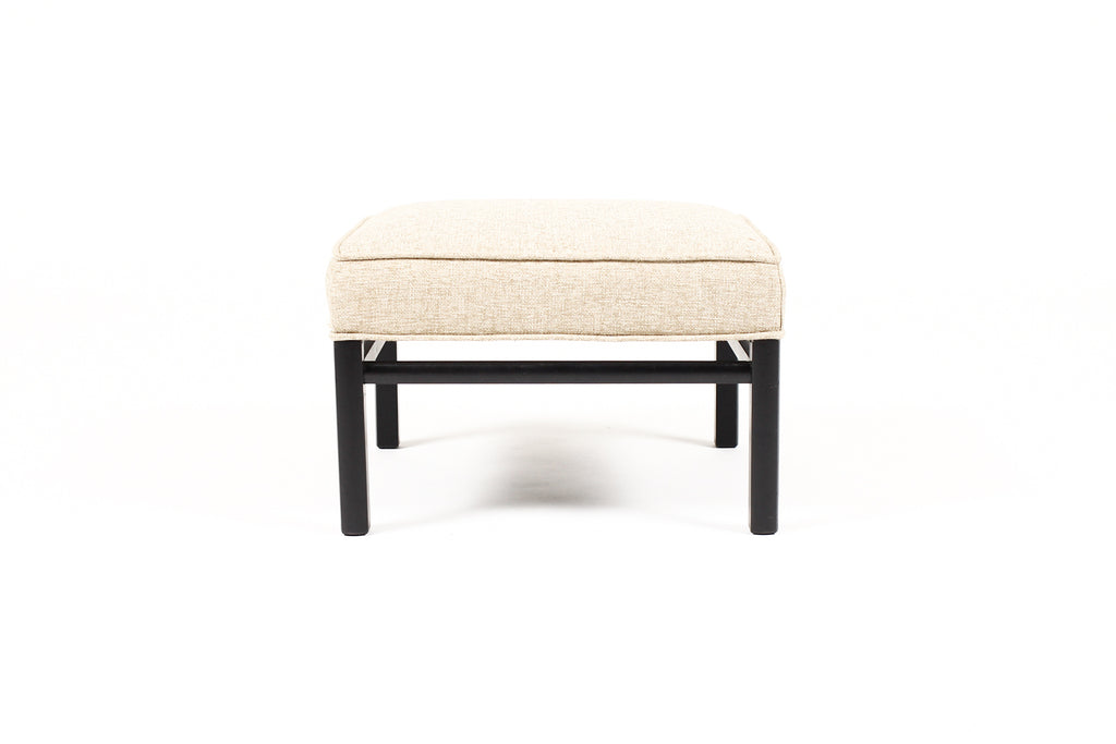 #2079—Mid Century Vintage Low Square Ottoman / Footstool — Neutral Textile — Black Lacquer — Pair