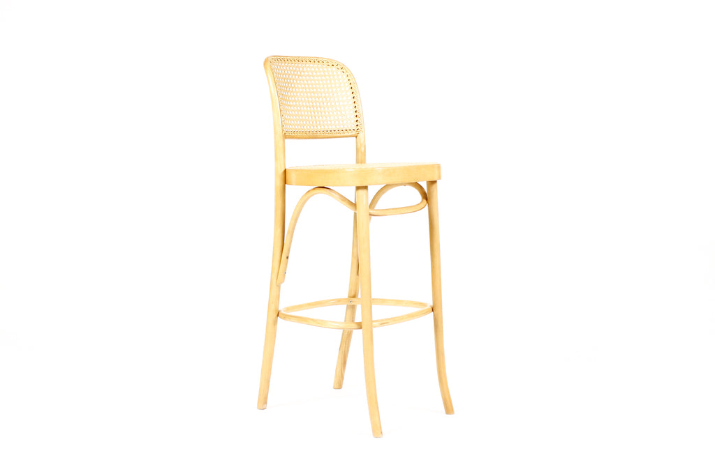 #2074 — Mid Century Vintage Thonet Prague #811 Bar stools — Bentwood + Cane — Pair