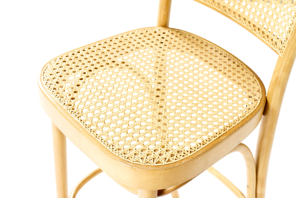 #2074 — Mid Century Vintage Thonet Prague #811 Bar stools — Bentwood + Cane — Pair