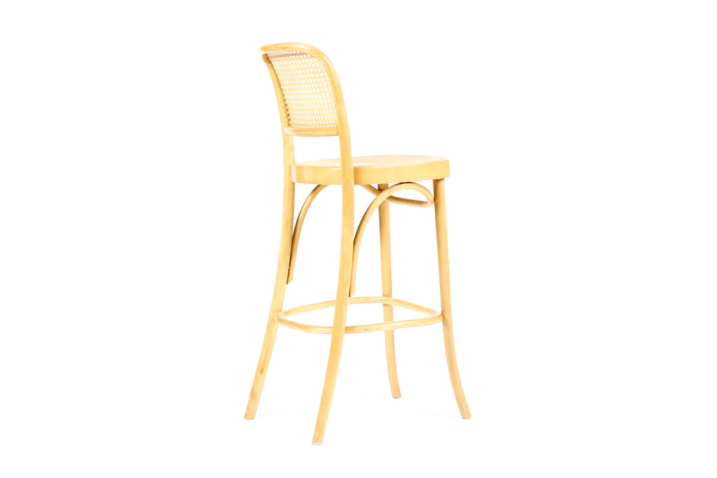 #2074 — Mid Century Vintage Thonet Prague #811 Bar stools — Bentwood + Cane — Pair