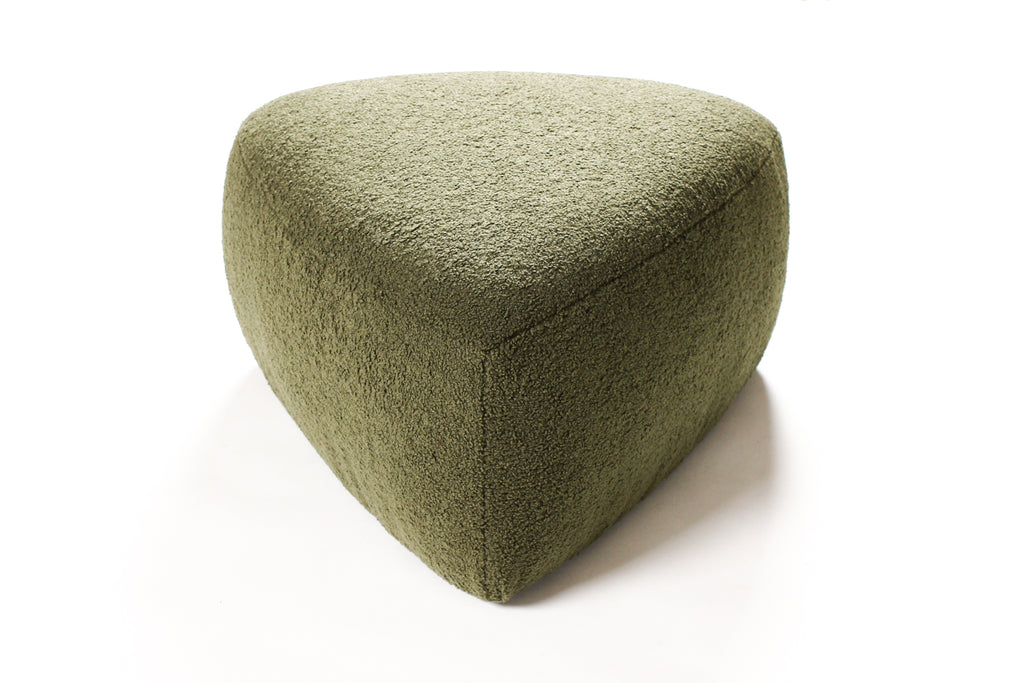 #2139— Custom Morro Triangular Ottoman / Footstool — Olive Bouclé — White Oak