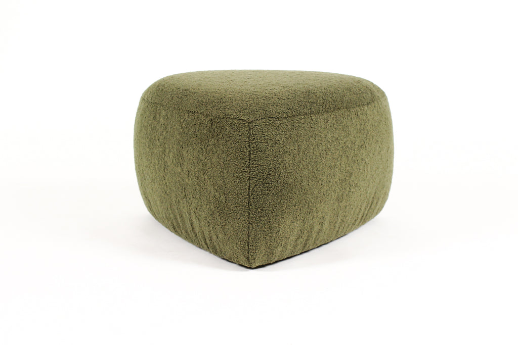 #2139— Custom Morro Triangular Ottoman / Footstool — Olive Bouclé — White Oak