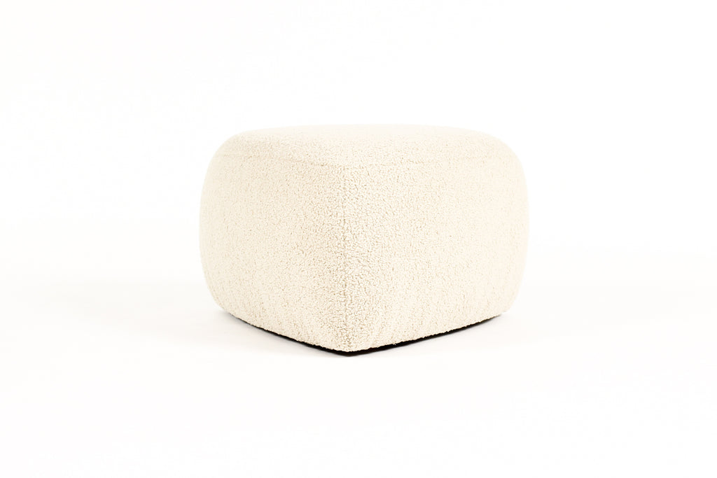 #2138 — Custom Morro Triangular Ottoman / Footstool — Stone Bouclé — White Oak