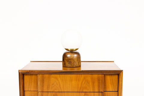 #2125 - Studio Craft Walnut Table Lamp — Lathe Turned with Glass Globe + Brass — TL10