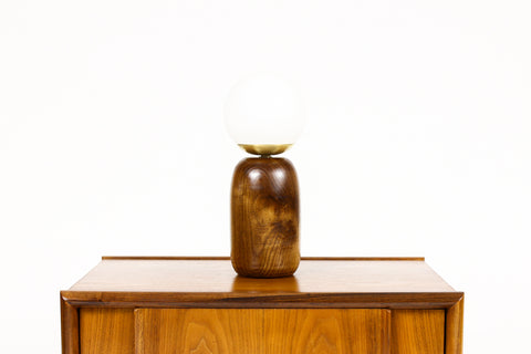 #2126 - Studio Craft Walnut Table Lamp — Lathe Turned with Glass Globe + Brass — TL11