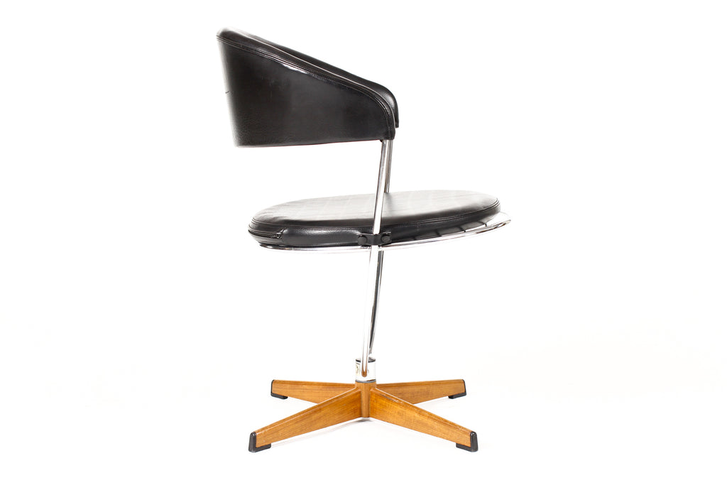 #2253 — Vintage Mid Century Scandinavian Swivel Chairs — Arne Dahlén for Dahléns Dalum  — Chrome + Black Vinyl — Pair