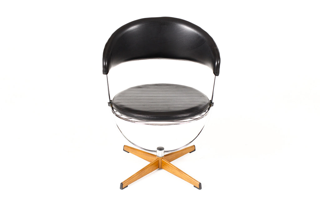 #2253 — Vintage Mid Century Scandinavian Swivel Chairs — Arne Dahlén for Dahléns Dalum  — Chrome + Black Vinyl — Pair