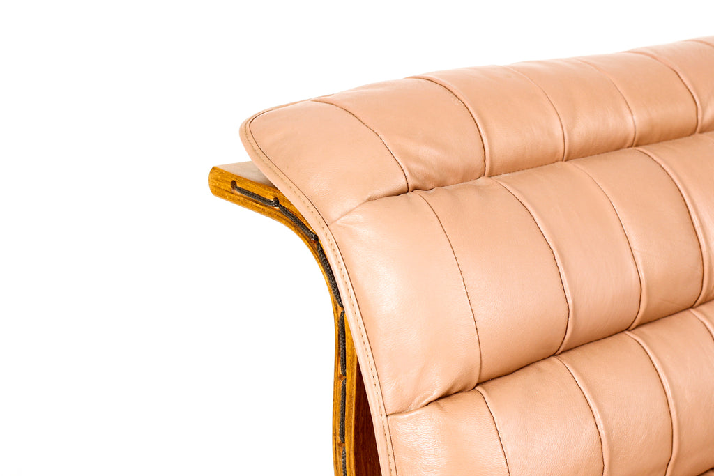 #2260 — Danish Modern / Mid Century Teak Flex Lounge Chair + Ottoman — Blush Tan Leather— Ingmar Relling for Westnofa