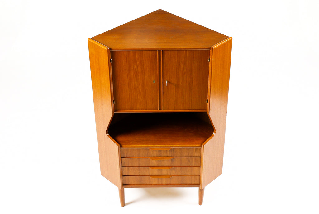 #2140 — Danish Modern / Mid Century Teak Corner Bar Cabinet — Johannes ...
