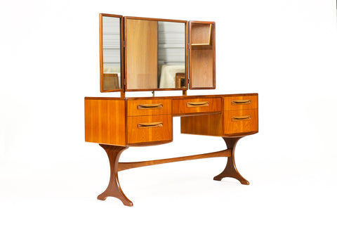 #2129 – Danish Modern / Mid Century Teak Vanity / Dressing Table — G-Plan Fresco — Adjustable Mirror 