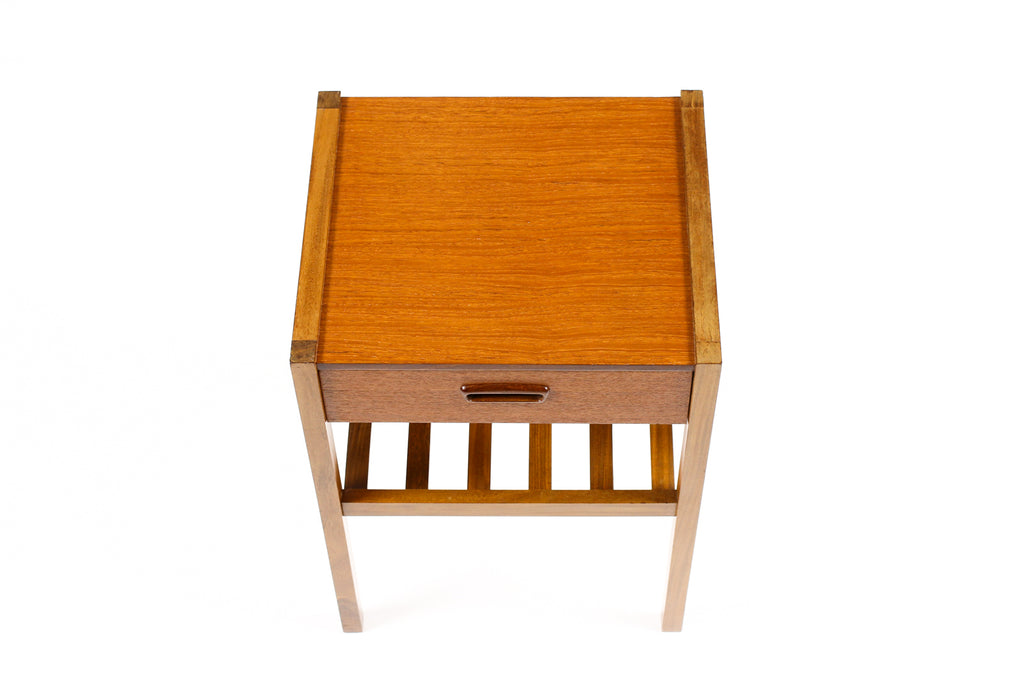 #2168 —Danish Modern / Mid Century Teak Nightstand — Single Drawer — Slat Shelf