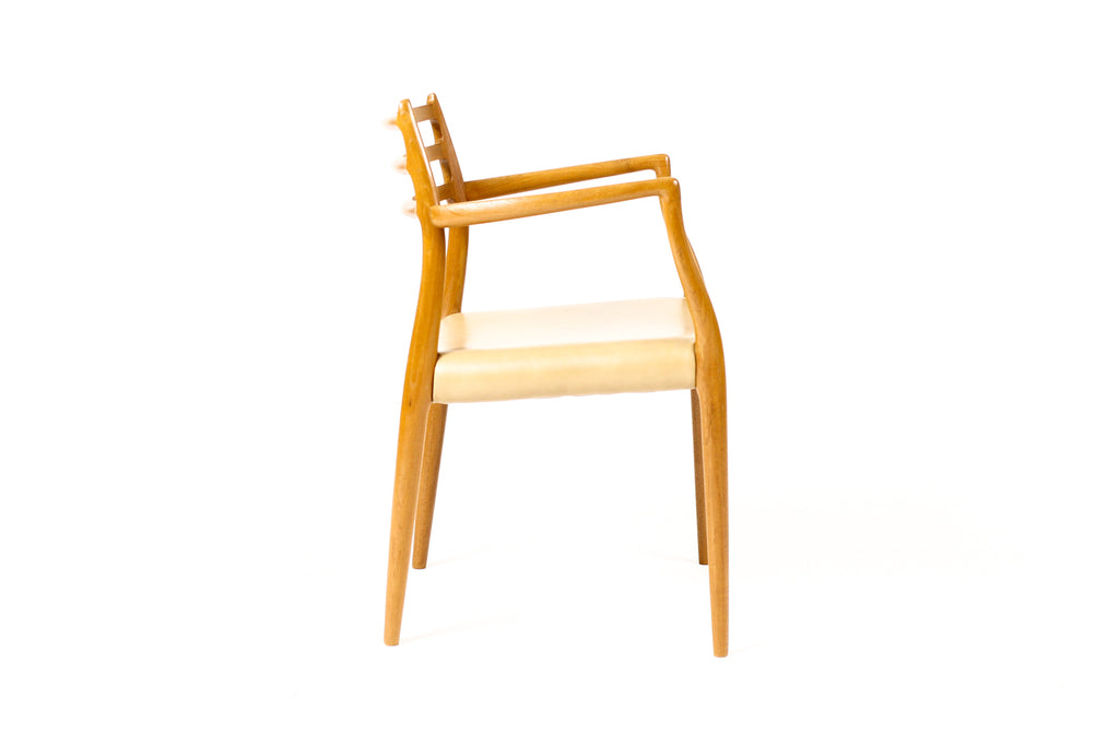 #2259 –  Danish Modern / Mid Century Teak Dining Chairs — JL Moller #78 + #62 — Tan Leather — Set of 6