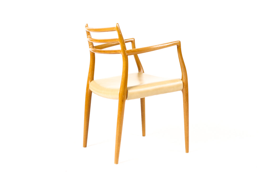 #2259 –  Danish Modern / Mid Century Teak Dining Chairs — JL Moller #78 + #62 — Tan Leather — Set of 6