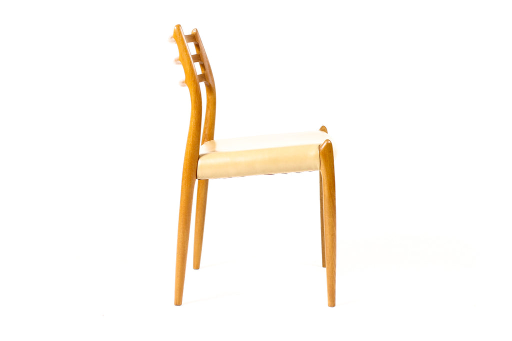 #2259 –  Danish Modern / Mid Century Teak Dining Chairs — JL Moller #78 + #62 — Tan Leather — Set of 6