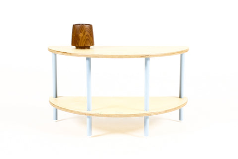 Modernist / Minimalist Plywood + Tubular Steel Half Round Coffee Table — Low Shelf — Tier Collection