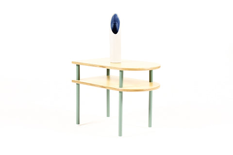 Modernist / Minimalist Plywood + Tubular Steel Rectangular Side Table — High Shelf — Tier Collection