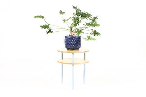 Modernist / Minimalist Plywood + Tubular Steel Round Side Table — High Shelf — Tier Collection
