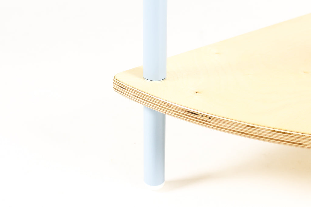 #2183 - Modernist / Minimalist Plywood + Tubular Steel Quarter Round Side Table / Corner Shelf — Tier Collection