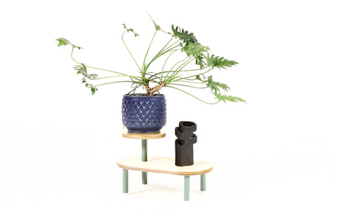 Modernist / Minimalist Plywood + Tubular Steel Stepped Plant Stand / Pedestal — Tier Collection
