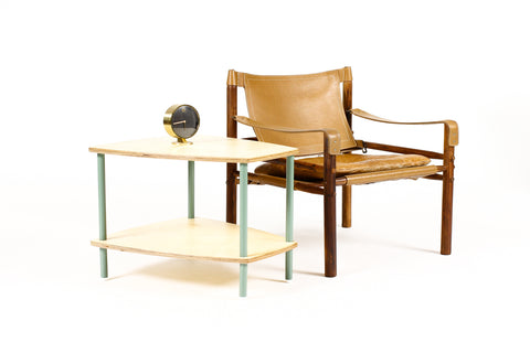 Modernist / Minimalist Plywood + Tubular Steel Wedge Side Table — Low Shelf — Tier Collection