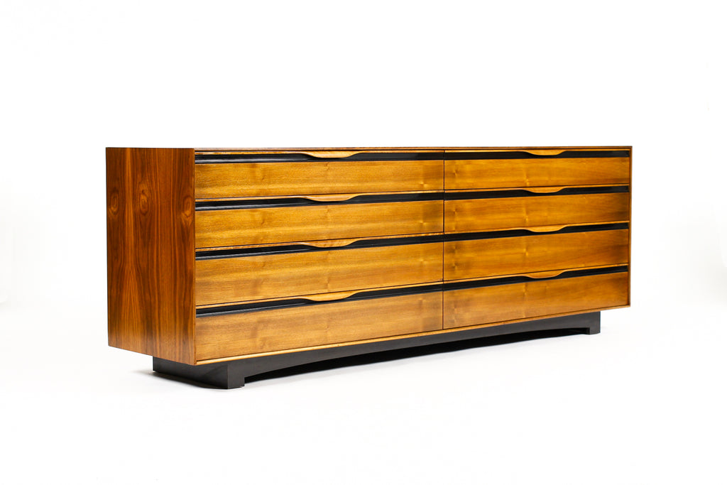 #2074 — Mid Century Vintage Large Walnut Dresser — John Kapel for Glenn of California — 8 Drawers