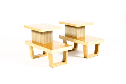 #2171 — Vintage Mid Century Maple Tiered End Tables / Nightstands — Paul Frankl for Barzilay — Pair