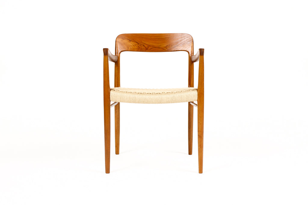 #2152 — Danish Modern / Mid Century Teak Armchair / Captain’s Chairs — J.L. Moller Model #56 — Rope Seats — Pair