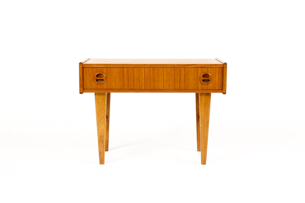 #2145 — Danish Modern / Mid Century Teak Low Entry Table / Console — Single Drawer