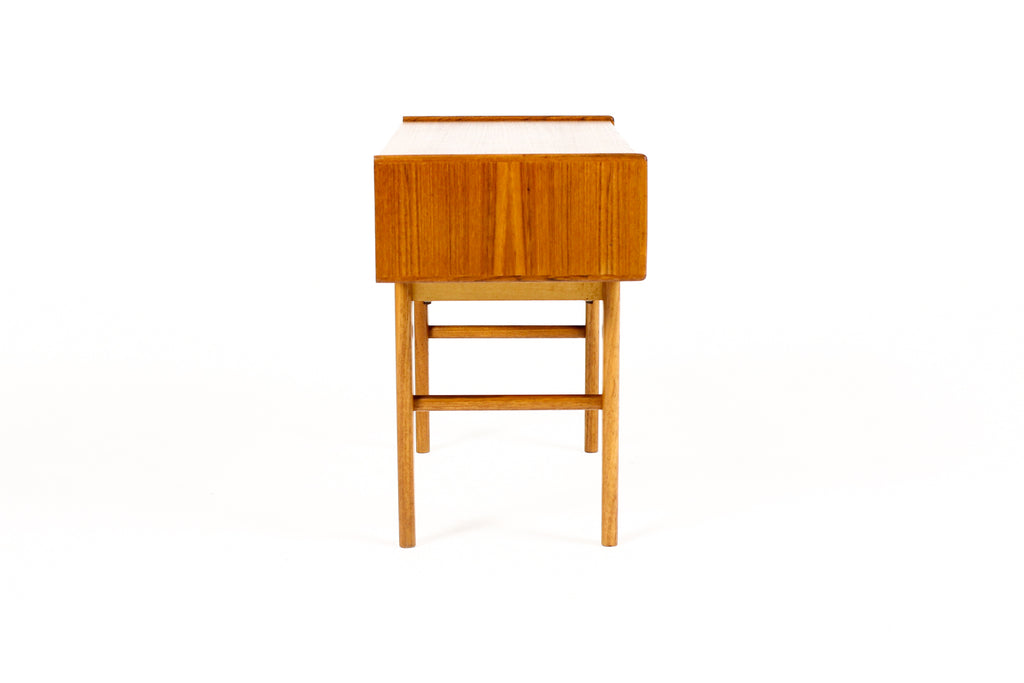 #2145 — Danish Modern / Mid Century Teak Low Entry Table / Console — Single Drawer